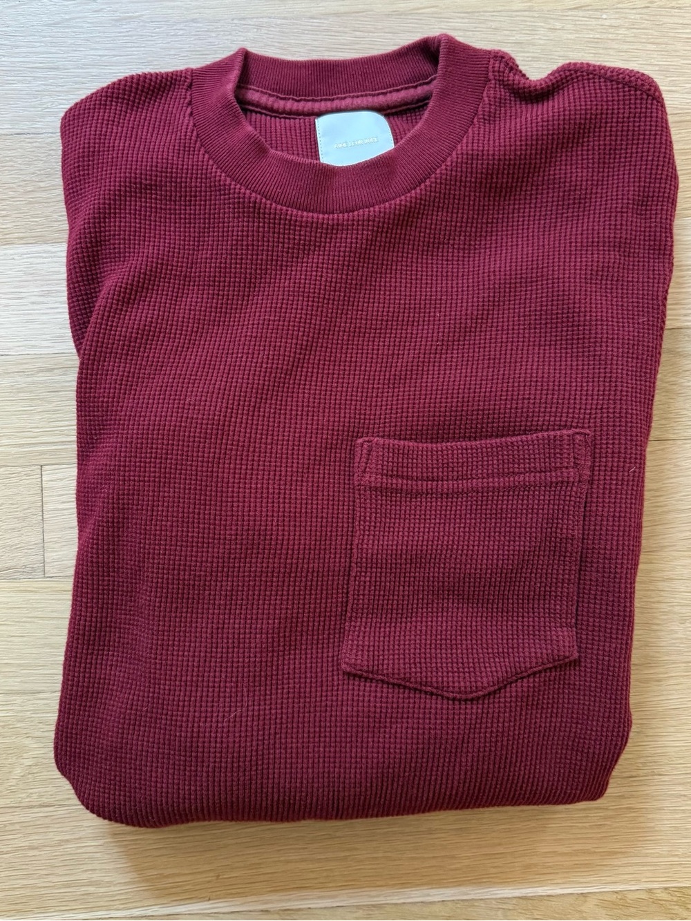 Aime Leon Dore Burgundy Waffle-Knit Crewneck with Chest Pocket | Size: Small